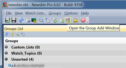 Button for adding newsgroups to Newsbin
