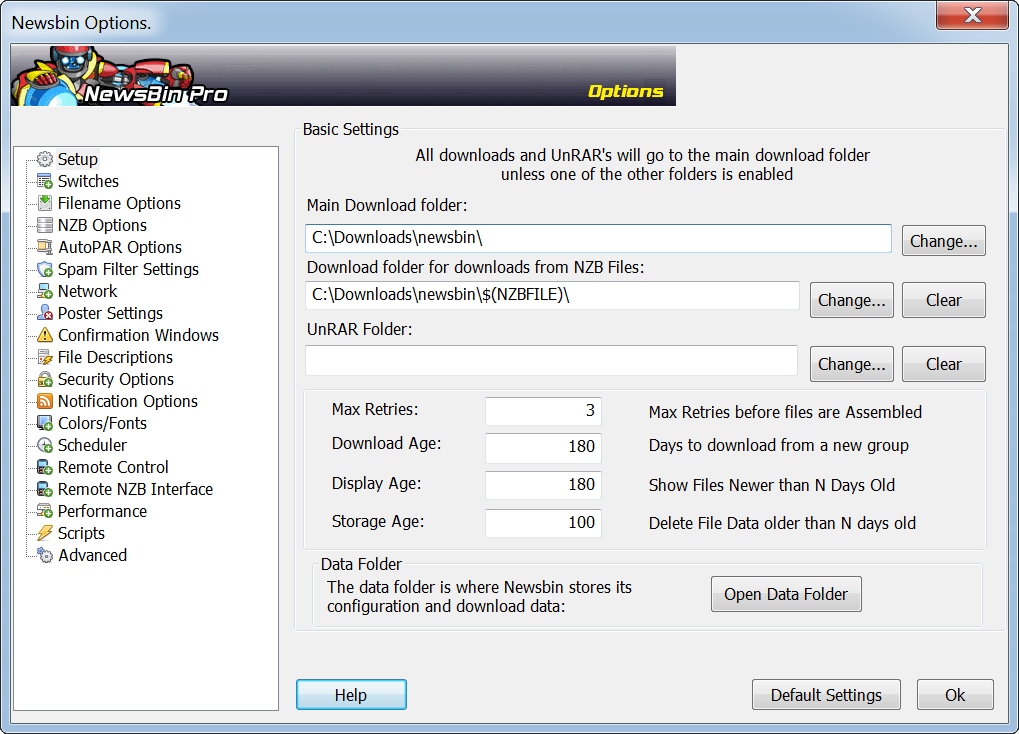 Newsbin Pro Settings